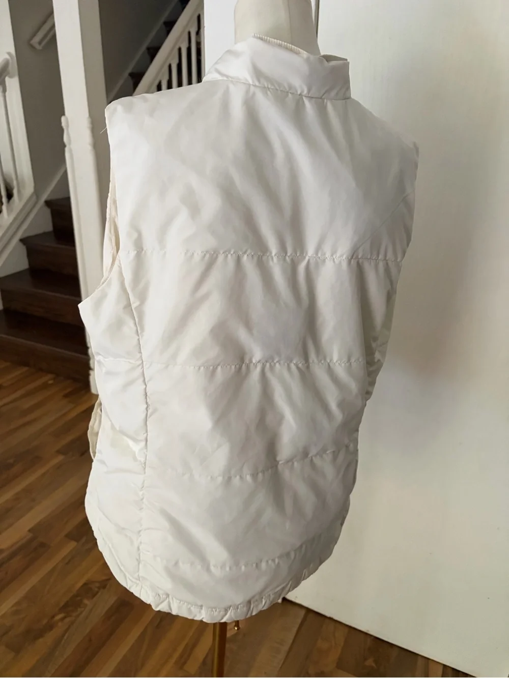 Y2K J. Crew Off-White Quilted Button-Front Puffer Vest, Large, EUC